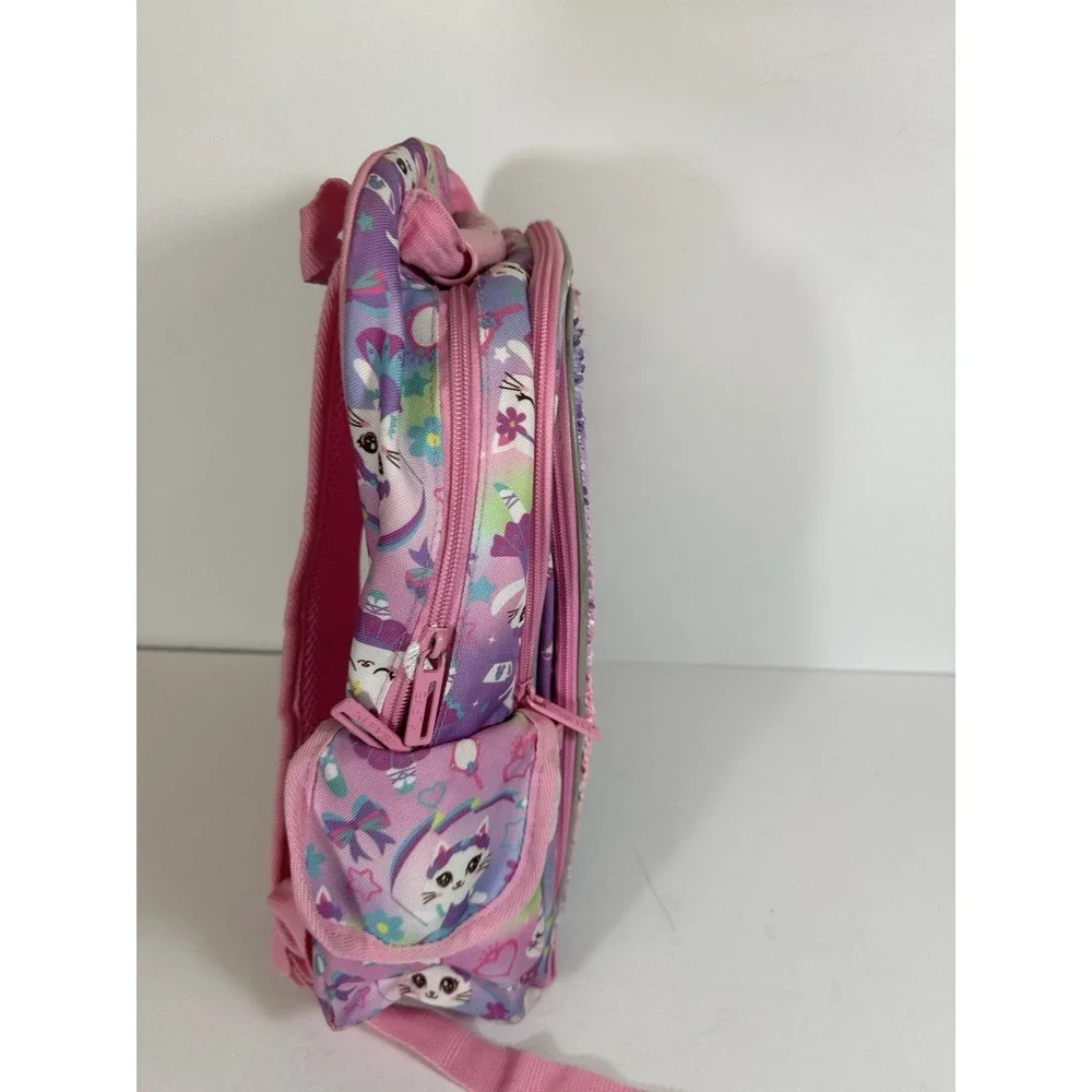 KLFVB Pink Flip Sequins White Kitten Kitty Cat Backpack 16